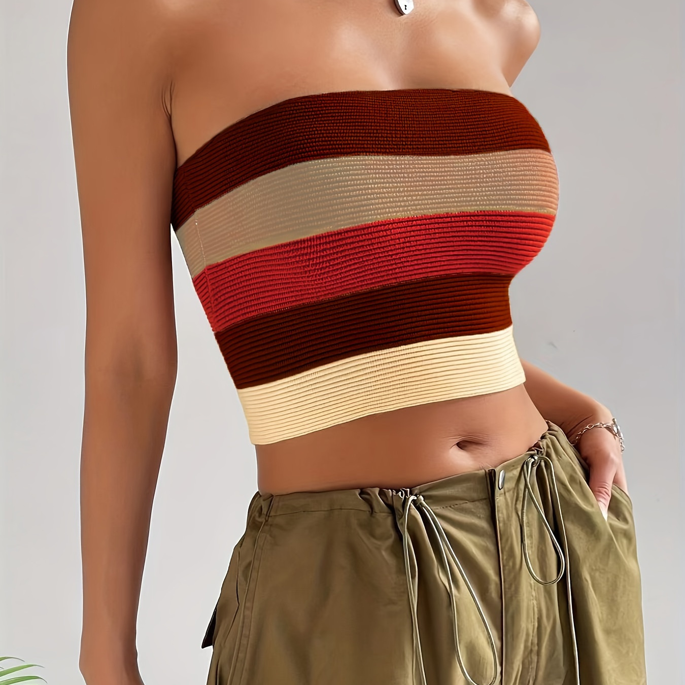 Striped Tube Tops, Casual Strapless Top For Beach, Women's Clothing