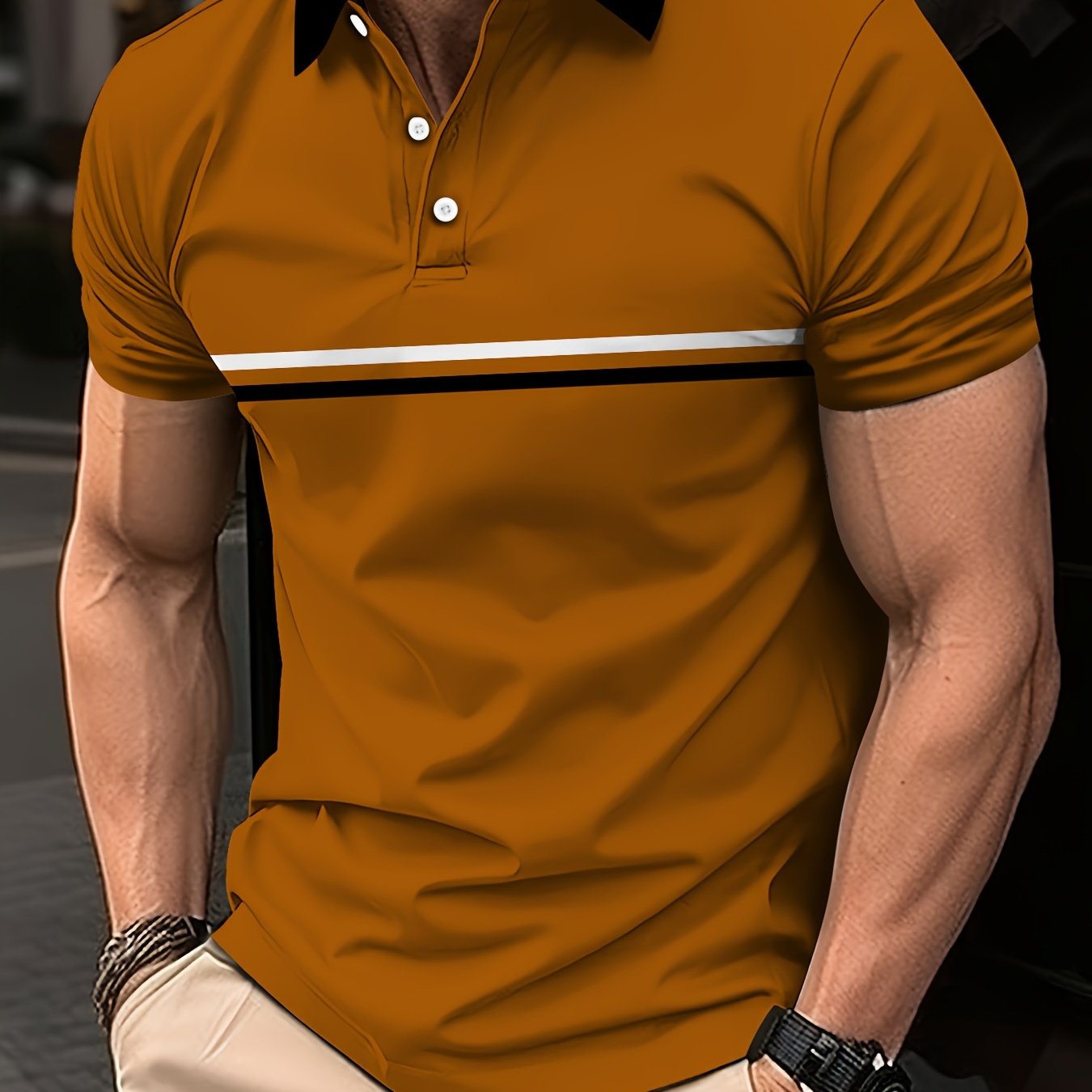 

Plus Size Men's Stripes Print Golf Shirt For Summer