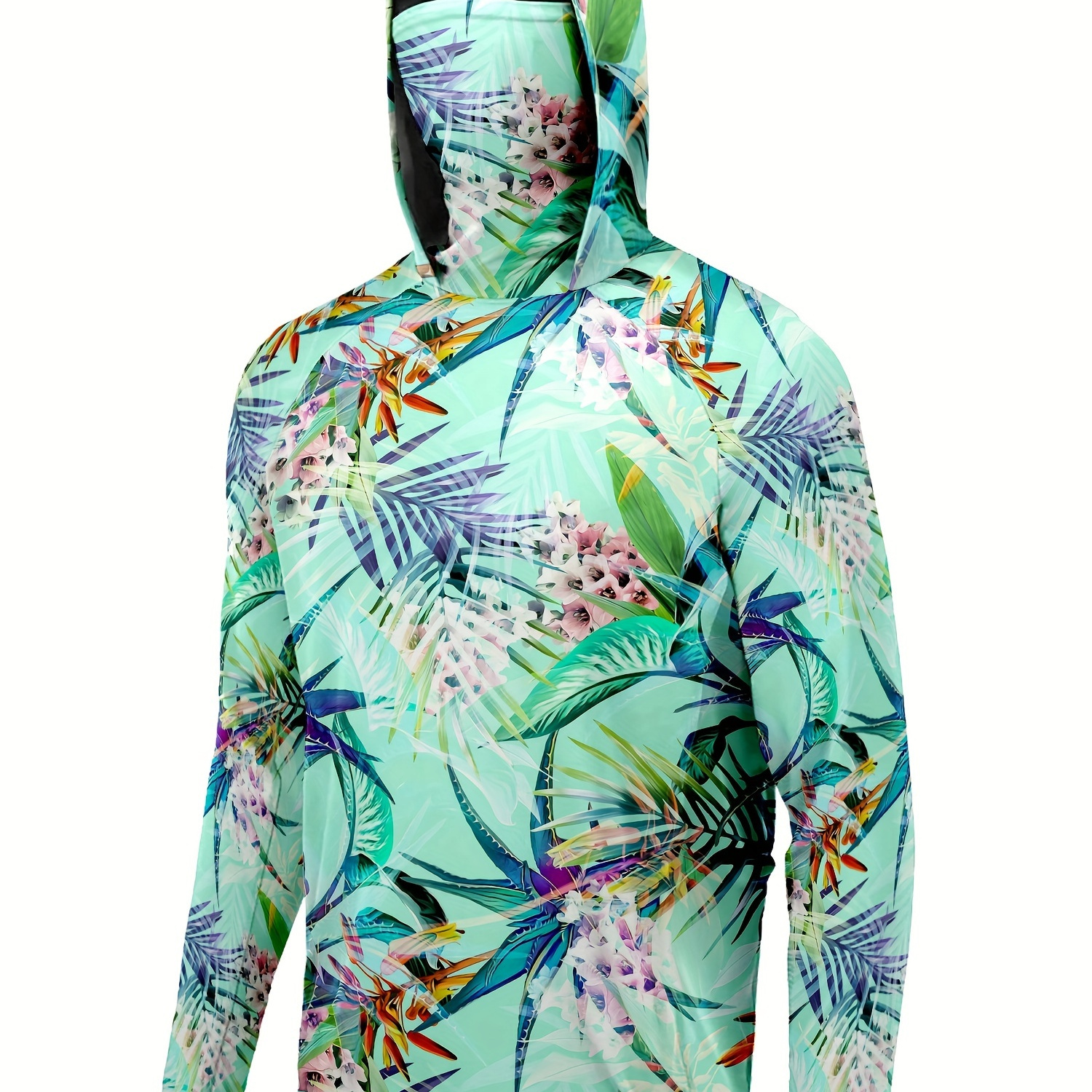 Allover Print Long Sleeve Hooded Face Cover Top Fishing - Temu