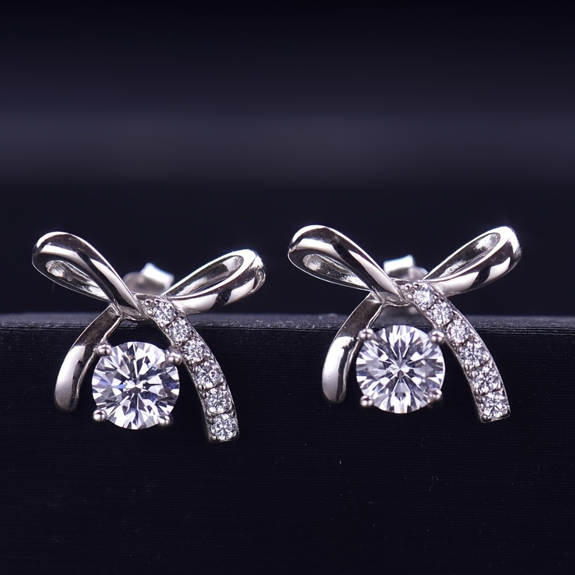 

Bowknot Moissanite Drop Earrings Shiny Ear Jewelry Accessories For Mother's Day Gift