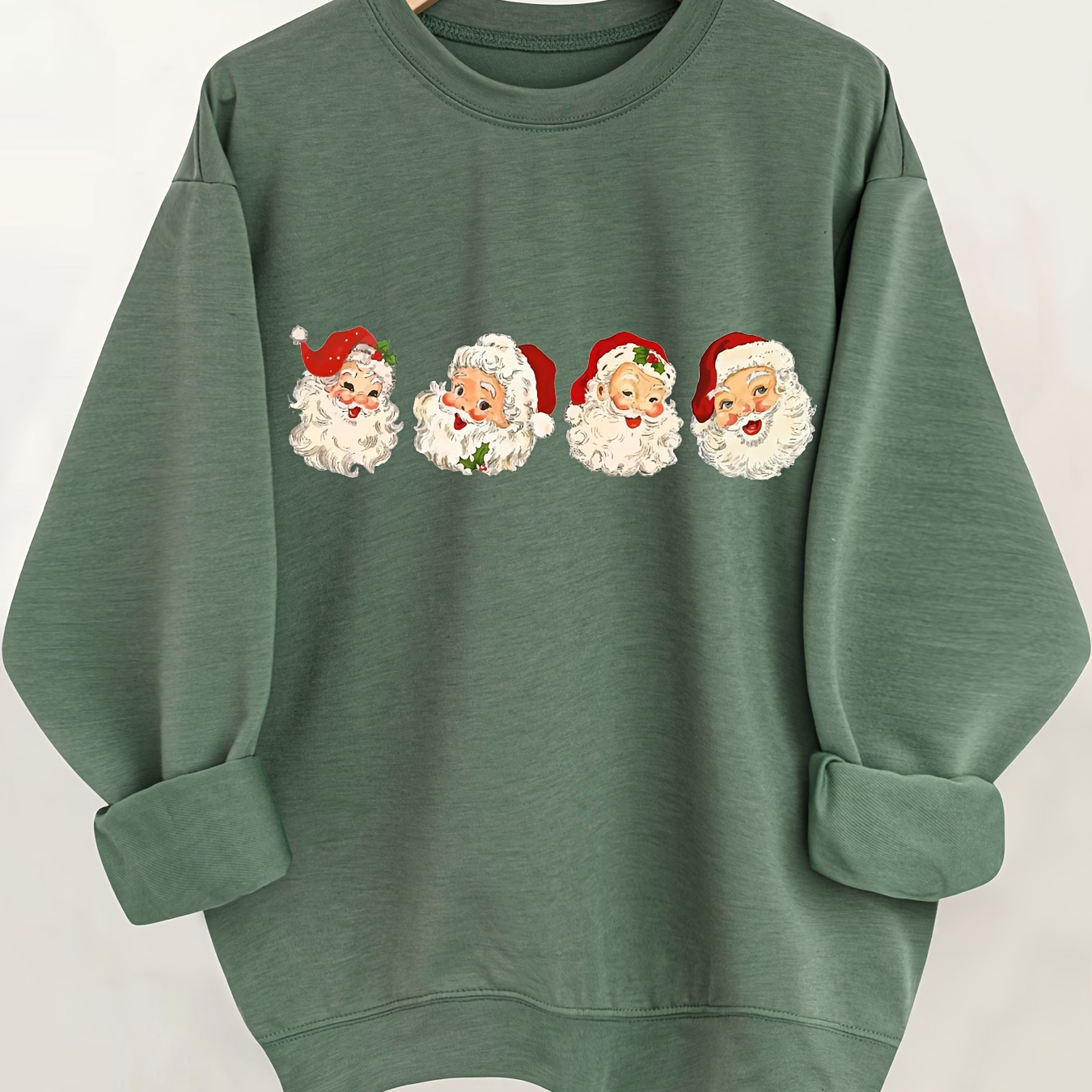 

Christmas Santa Claus Print Pullover Sweatshirt, Casual Long Sleeve Crew Neck Sweatshirt For Fall & Winter, Women's Clothing