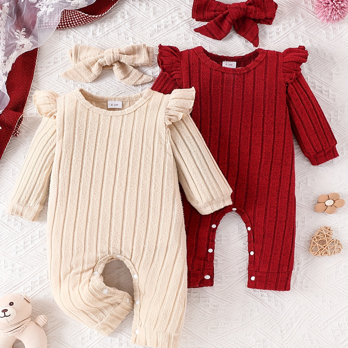 

2pcs 's Ribbed Long , Toddler & Infant Girl's Bodysuit