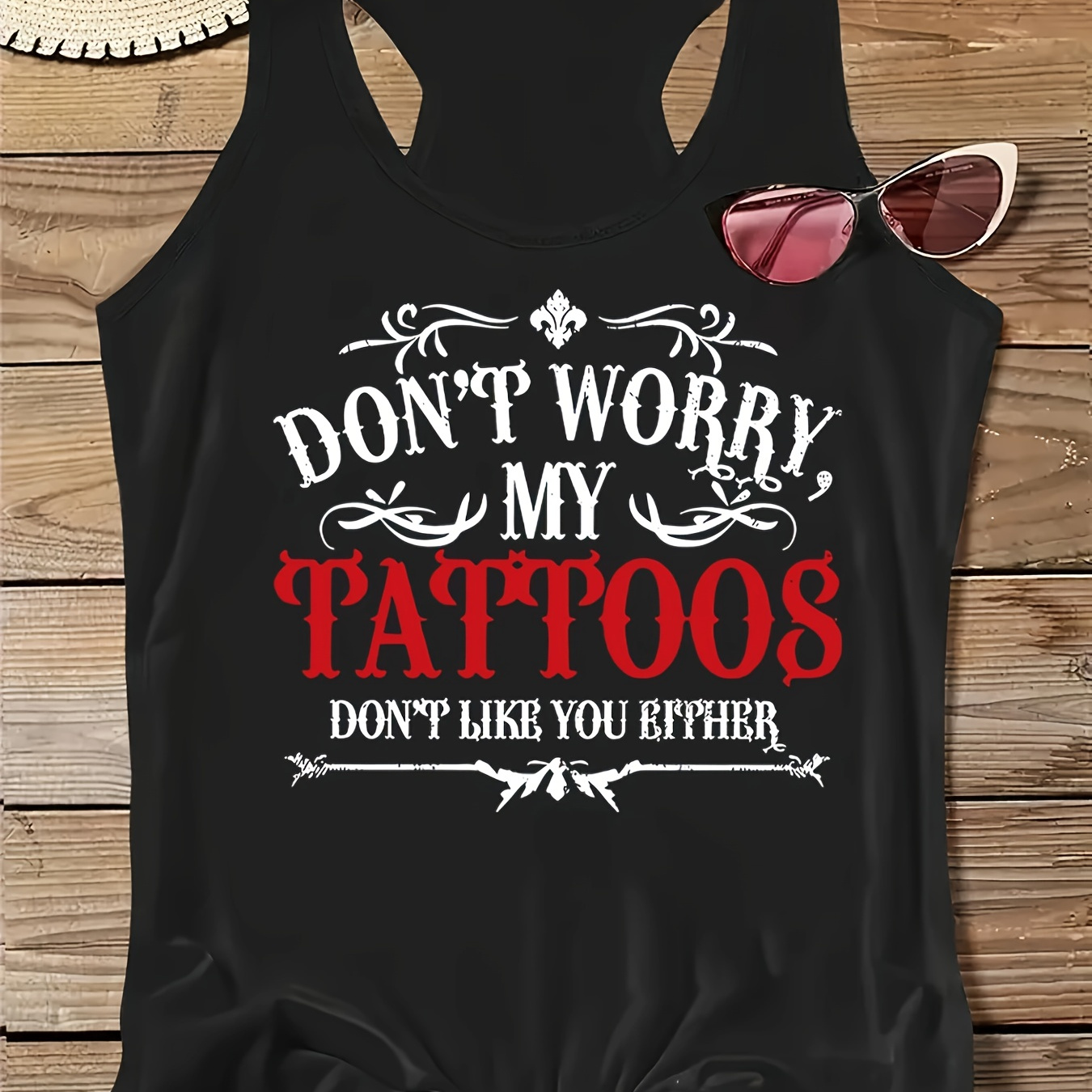 Women's Turquoise Sleeveless Vest with "DON'T WORRY MY TATTOOS" Print
