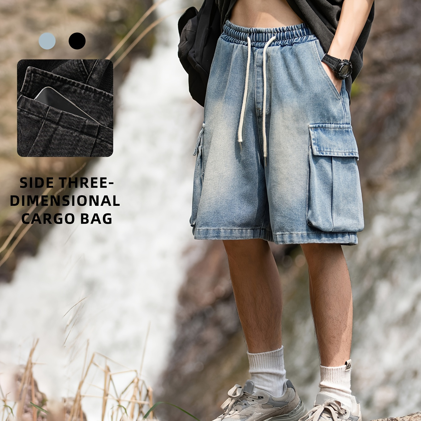 

Men's Loose Denim Shorts With Multi Pockets, Casual Comfy Jorts For Summer Outdoor Activities
