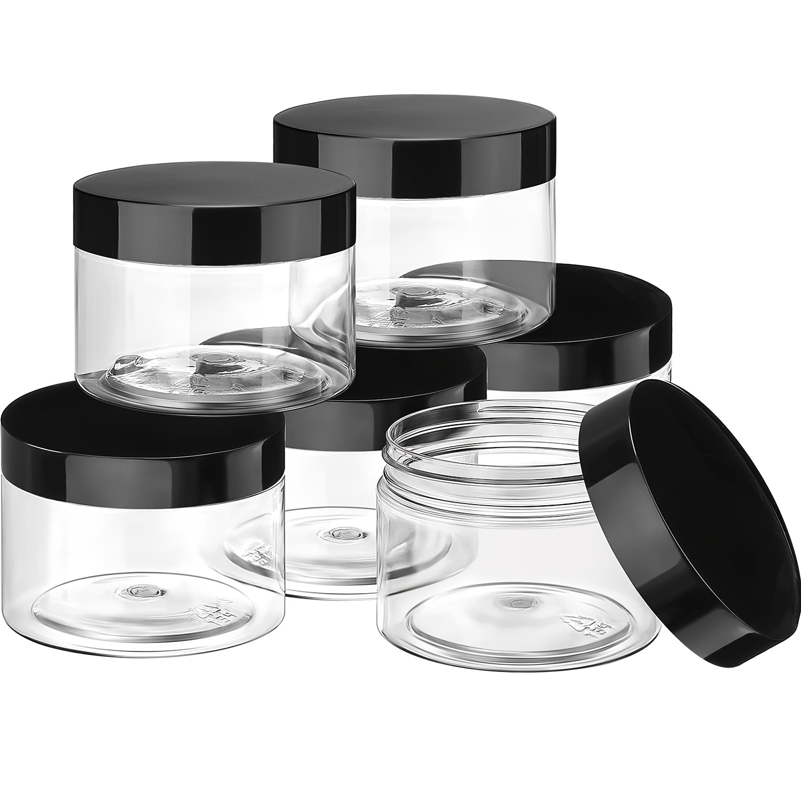 

6 Pcs Plastic Pot Jars, (6,4,3,2)oz Plastic Pot Jars Round Clear Leak Proof Plastic Cosmetic Container Jars With Black Lids