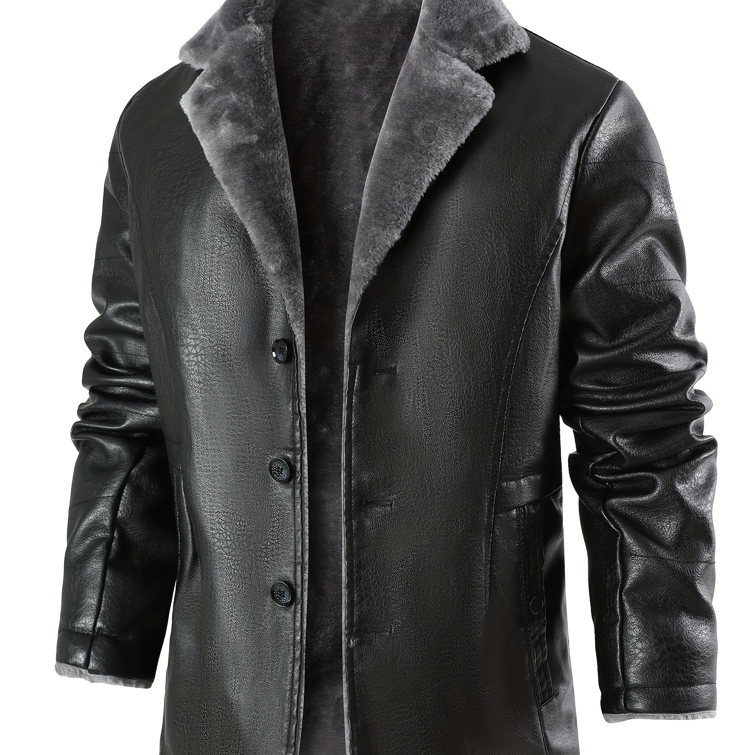 mens pu leather jacket fur lined lapel collar single Temu Kuwait - Main Image