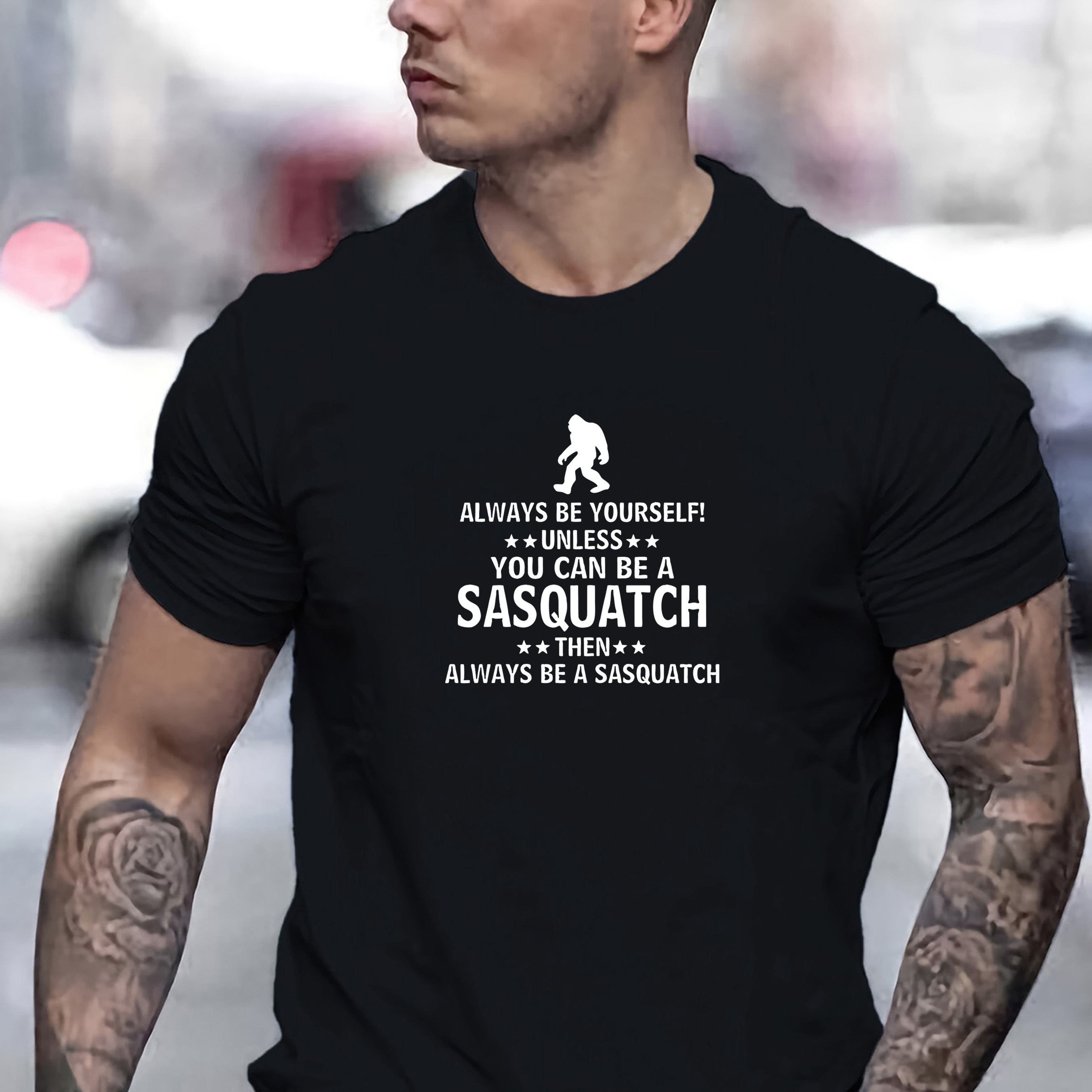 

Sasquatch Print Crew Neck T-shirt For Men, Casual Short Sleeve Top, Men's Clothing