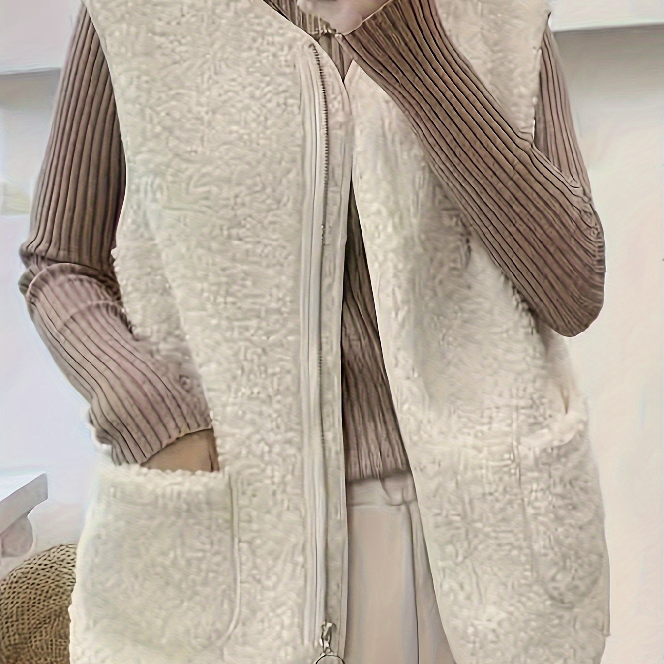 

Gilet décontracté en - à col zippé col poches, unie, légèrement extensible, longueur courte, tissu tricoté /hiver - 95 % 5 % élasthanne