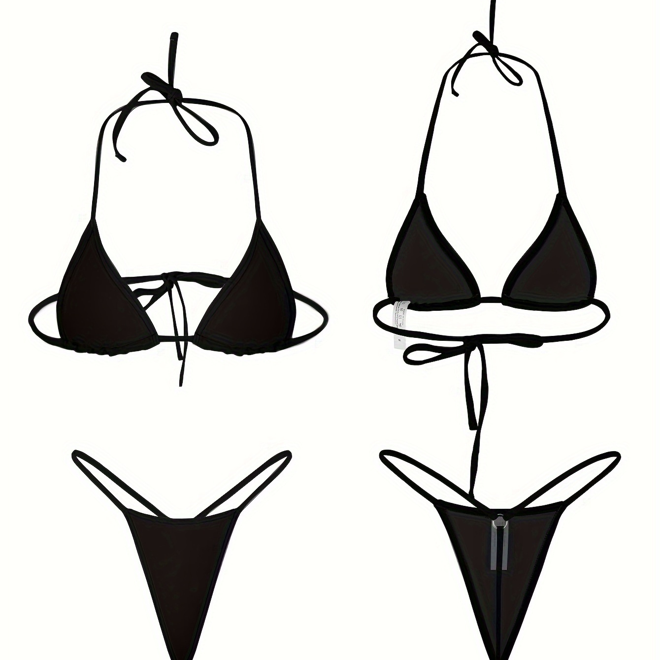 

Plain Tie Strap Micro Triangle 2 Piece Set Bikini, Tie Back High Stretch Spaghetti Strap Swimsuits, Women's Swimwear & Clothing