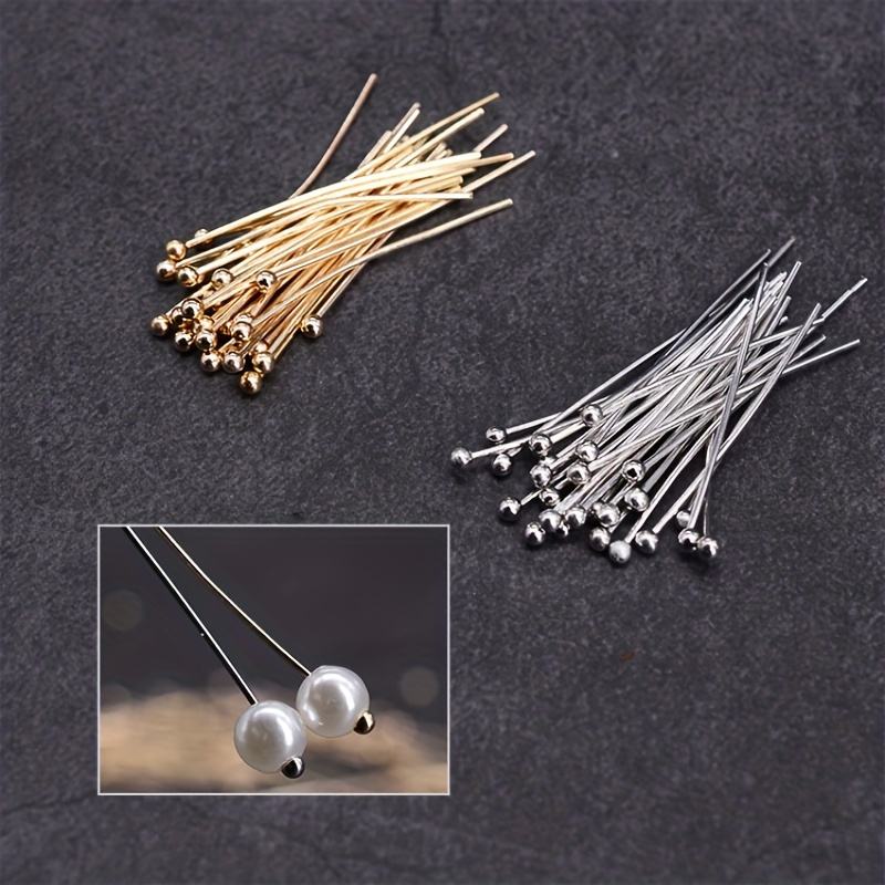 100pcs/box, White Bead Glitter Pins Long Corsage Pins, White Pearl Pins,  Wedding Bouquet Pins, For Jewelry, Flowers DIY Crafts, 2.1in Long