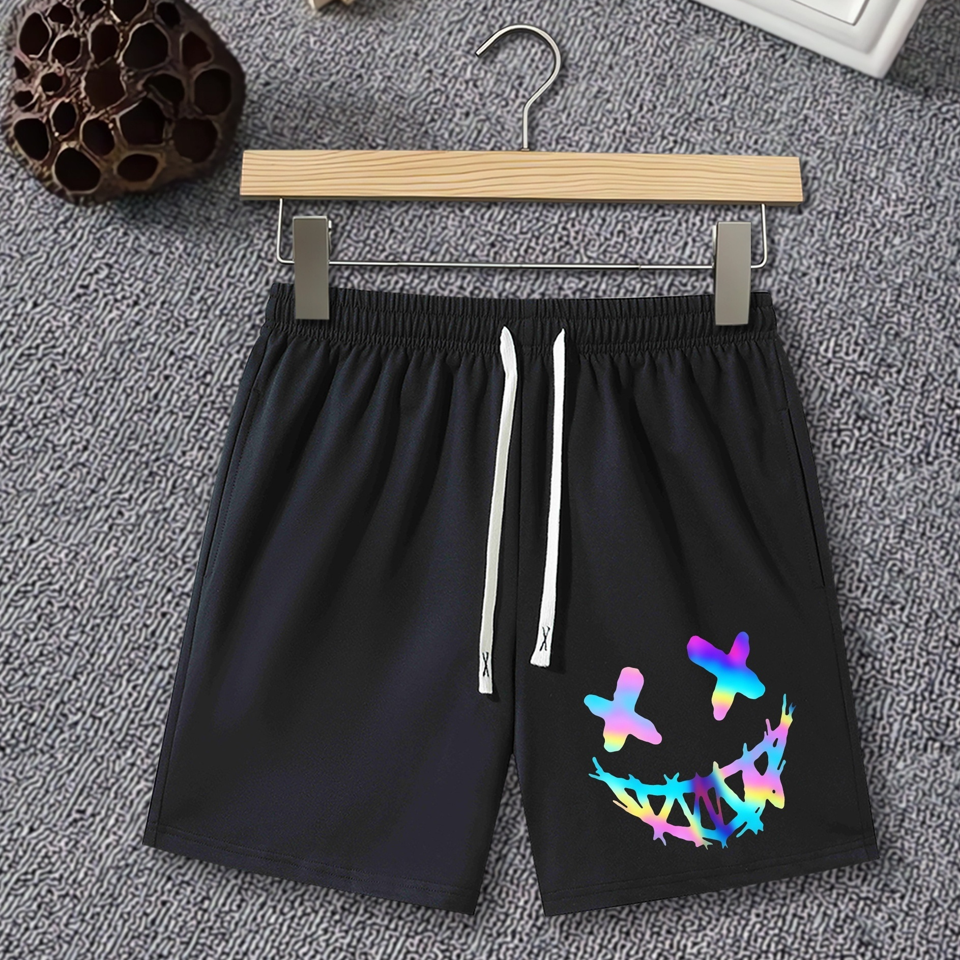 

Plus Size Men's Mesh Drawstring Fashion Active Pants Colorful Smiling Face Graphic Loose Casual All-match Outdoor Fitness Pants