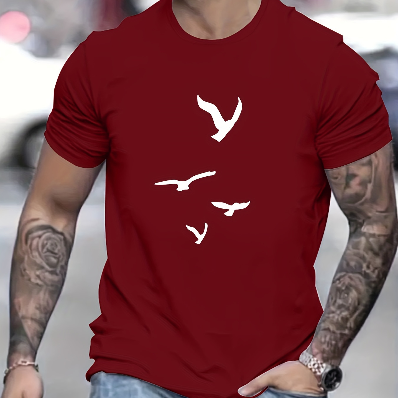 

Cuoupo Letter Print Men's Casual T-shirt, Men's Summer Crew Neck Clothing
