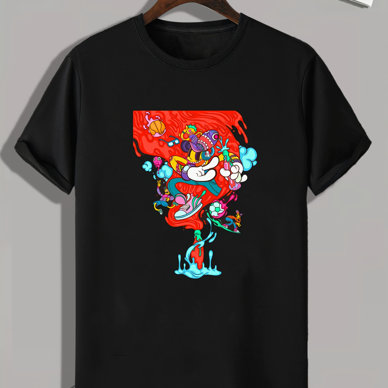 

Cartoon Print, Men's Graphic T-shirt, Casual Comfy Tees For Summer, Men's Clothing