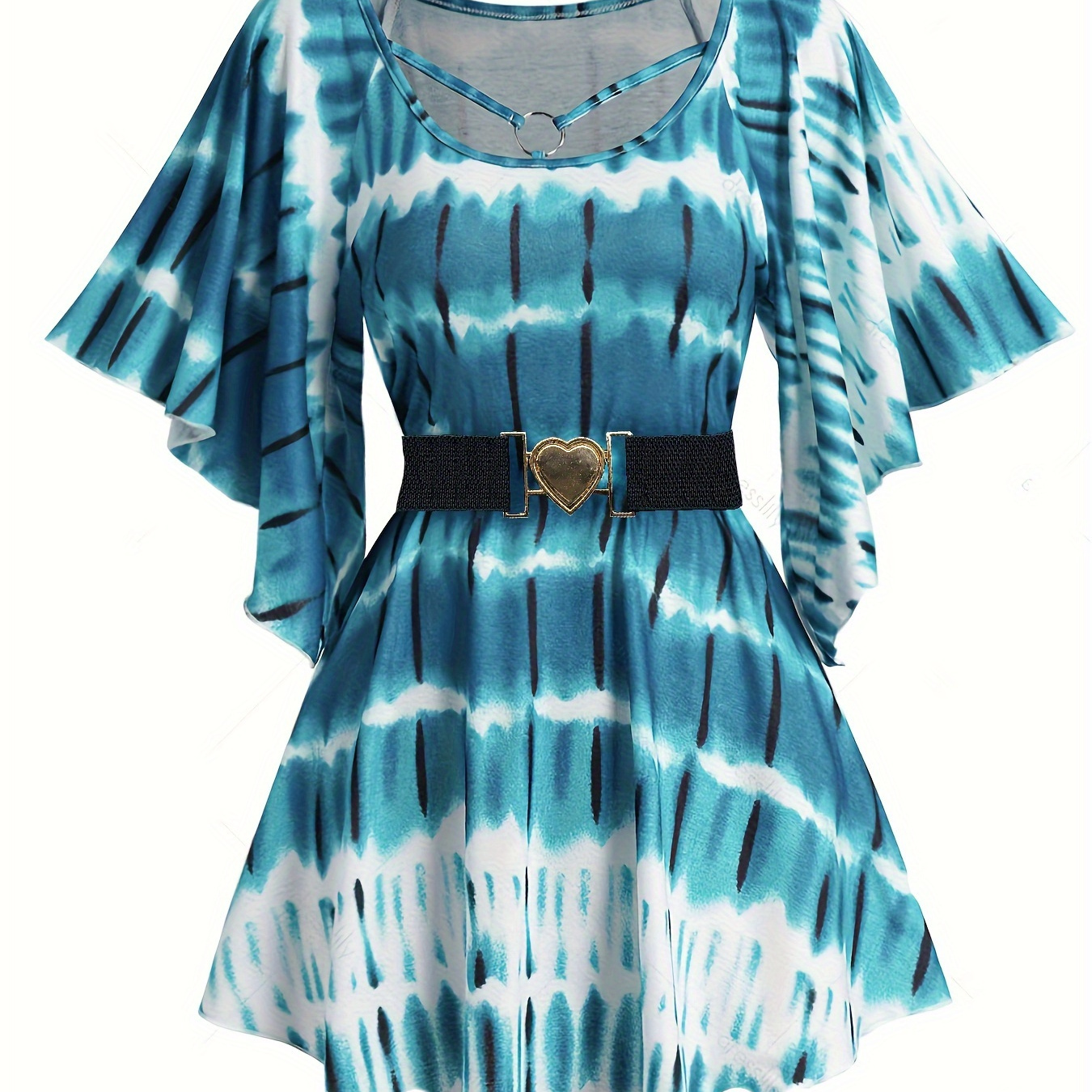 

Tie Dye Ring Decor Dress, Casual Flare Sleeve Dress For Spring & Summer, Women's Clothing