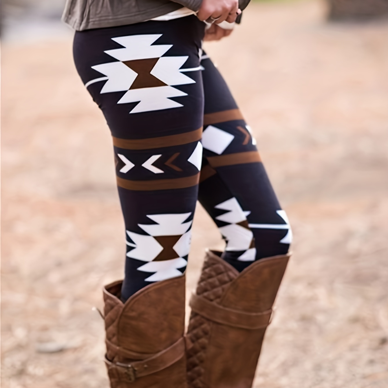 Geometric Print Skinny Leggings, Boho Every Day Stretchy Leggings, Women's Clothing