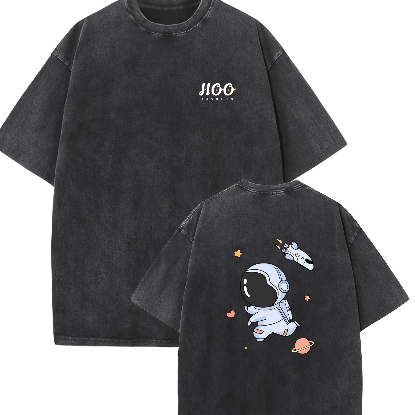 

space Travel " Print Oversized Cotton Solid Drop Shoulder T Shirts Formen Vintage Streetwear Basic Tees Baggy Hip Hop Unisex Tops Acid Wash Tshirt