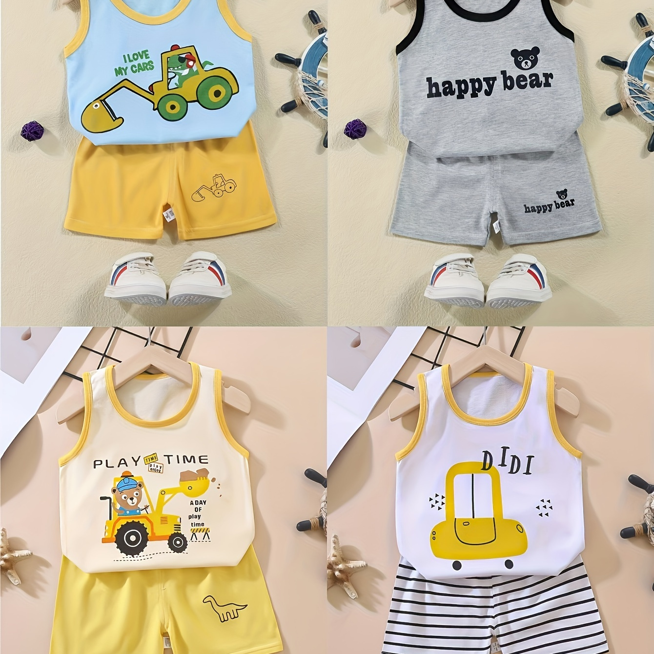 

4sets Children's Set Summer Boys Short Sleeved T-shirt Shorts Baby Summer Baby Thin Clothes