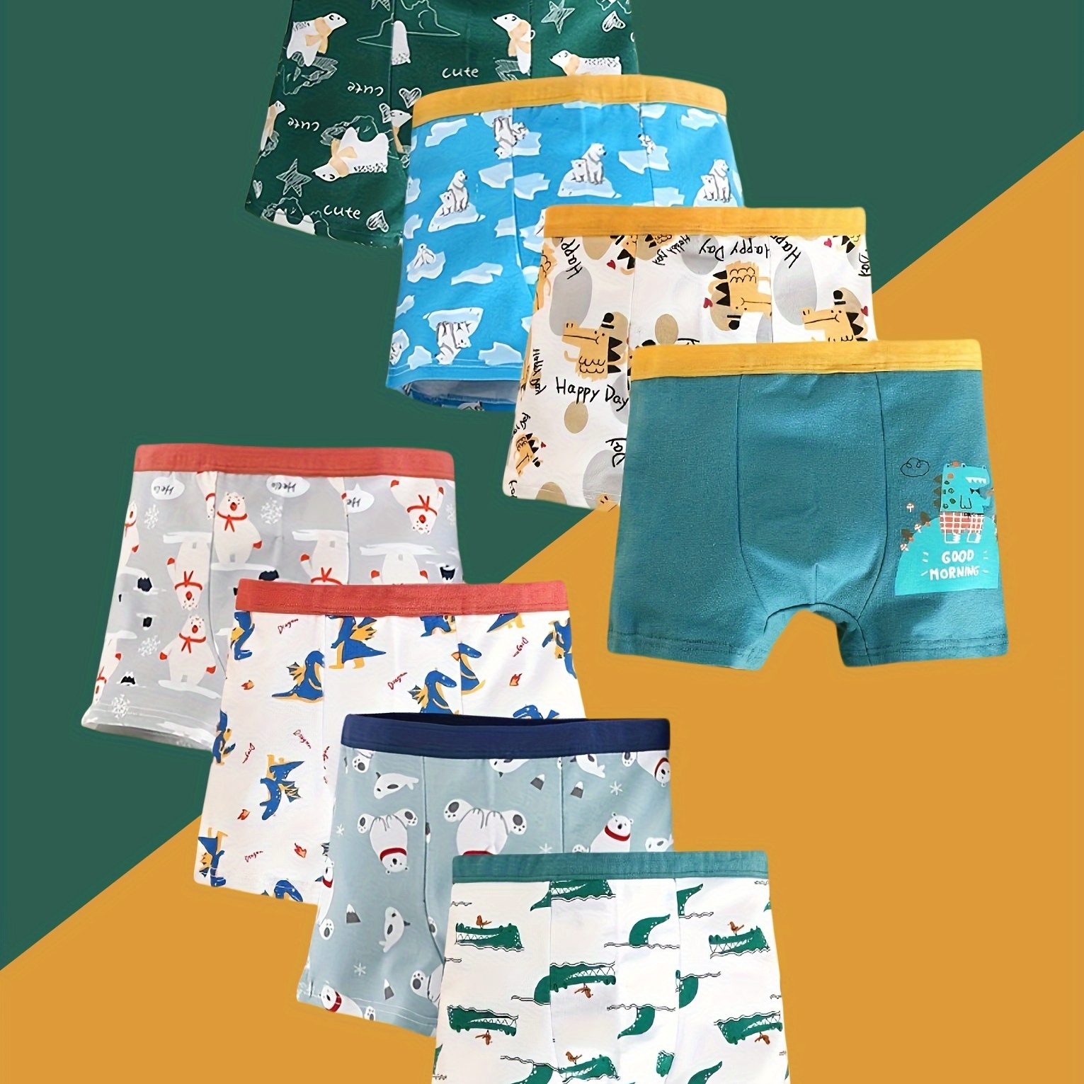 

8pcs Boys' Panties, Cartoon Dinosaur & Bear Print Soft Breathable Cotton Briefs Underwear