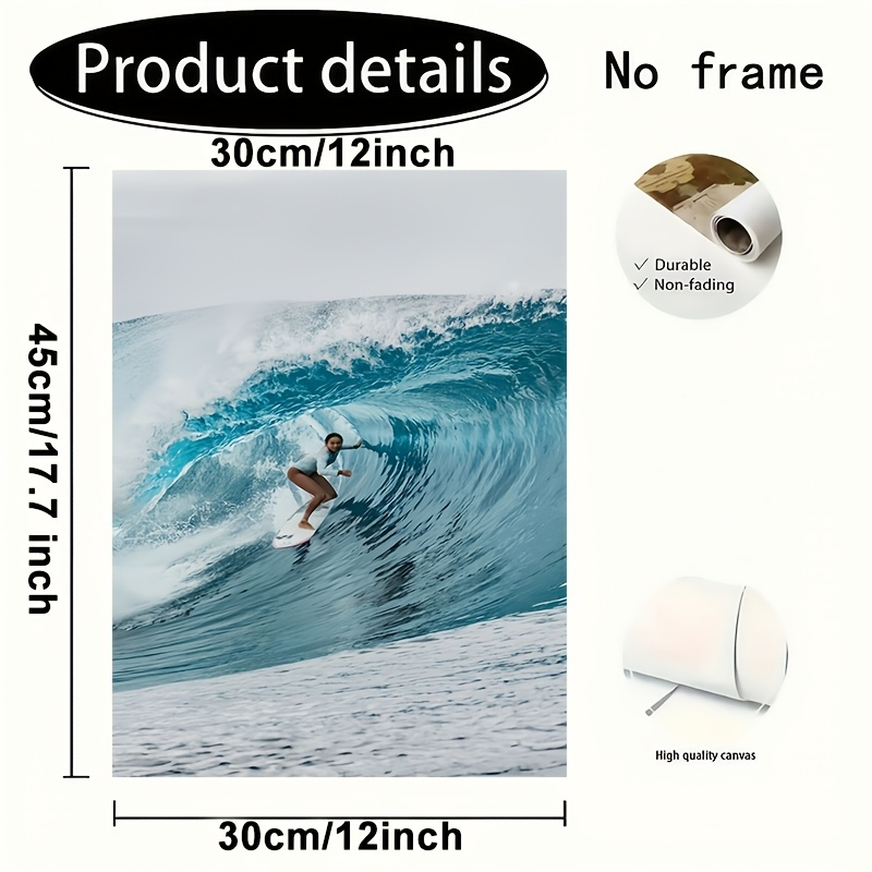 TEMU 2d Flat, 2d Flat, [2d Flat] 1pc, Frameless Canvas Painting, "surfing : Ocean Sports Artwork Decor", 12x18 In