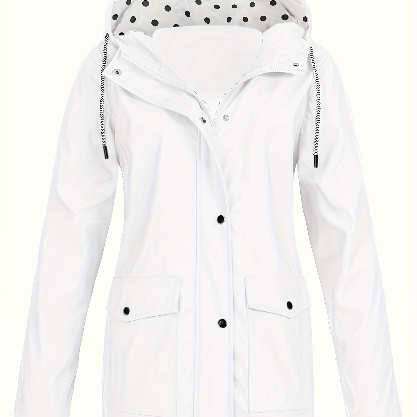 

Plus Size Polka Dot Lining Outdoor Hooded Jacket, Casual Long Sleeve Resistant Jacket With Pockets, Women's Plus Size Clothing