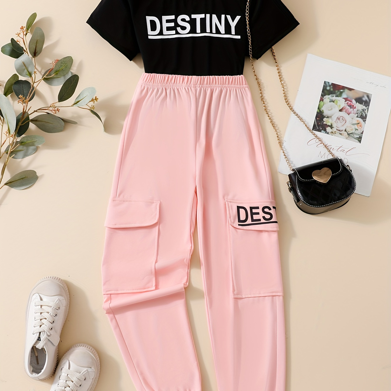 

2pcs Girls Destiny Print Outfits Casual & Comfy Sets For Spring Summer Fall Party Gift
