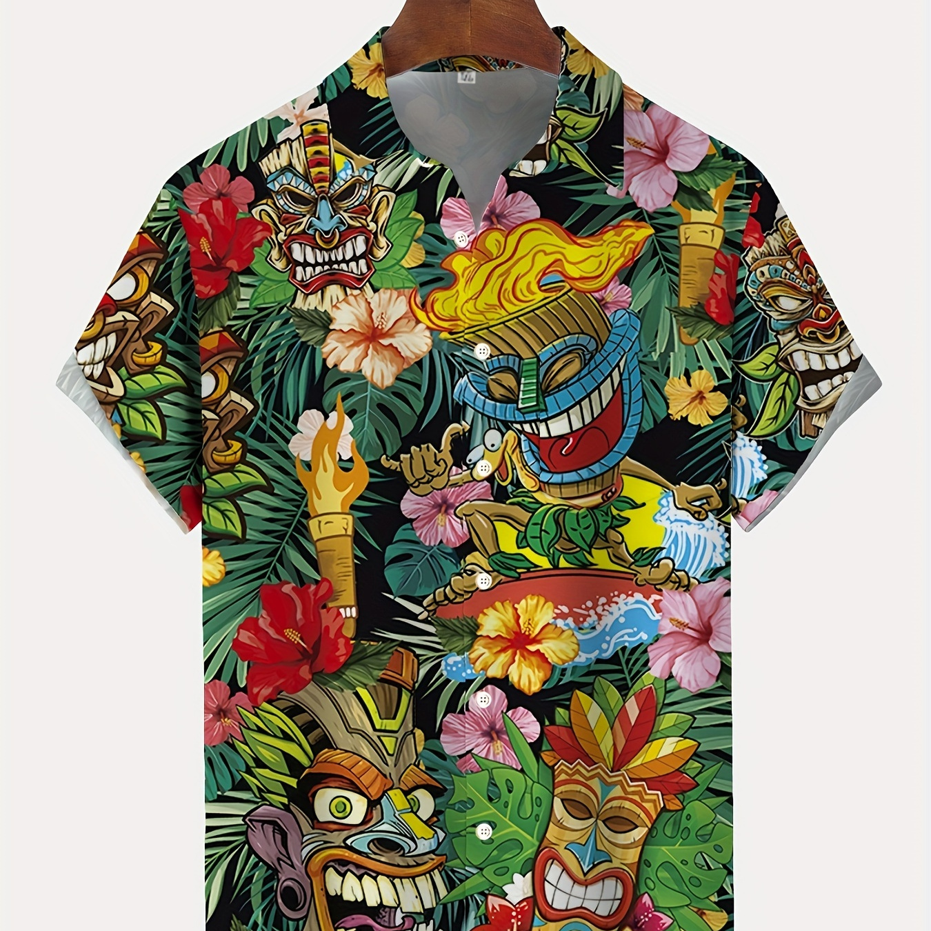 

Tropical Plant Pattern Men's Hawaiian Short Sleeve Button Down Shirt For Summer Resort Vacation, Gift For Men