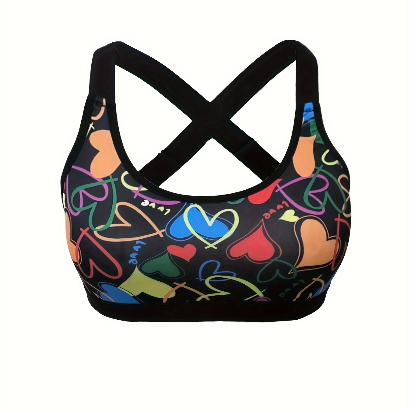 

Women's Plus Size Fashion Heart Print Cross-back Removable Strap Bralette, Sexy Everyday Lingerie