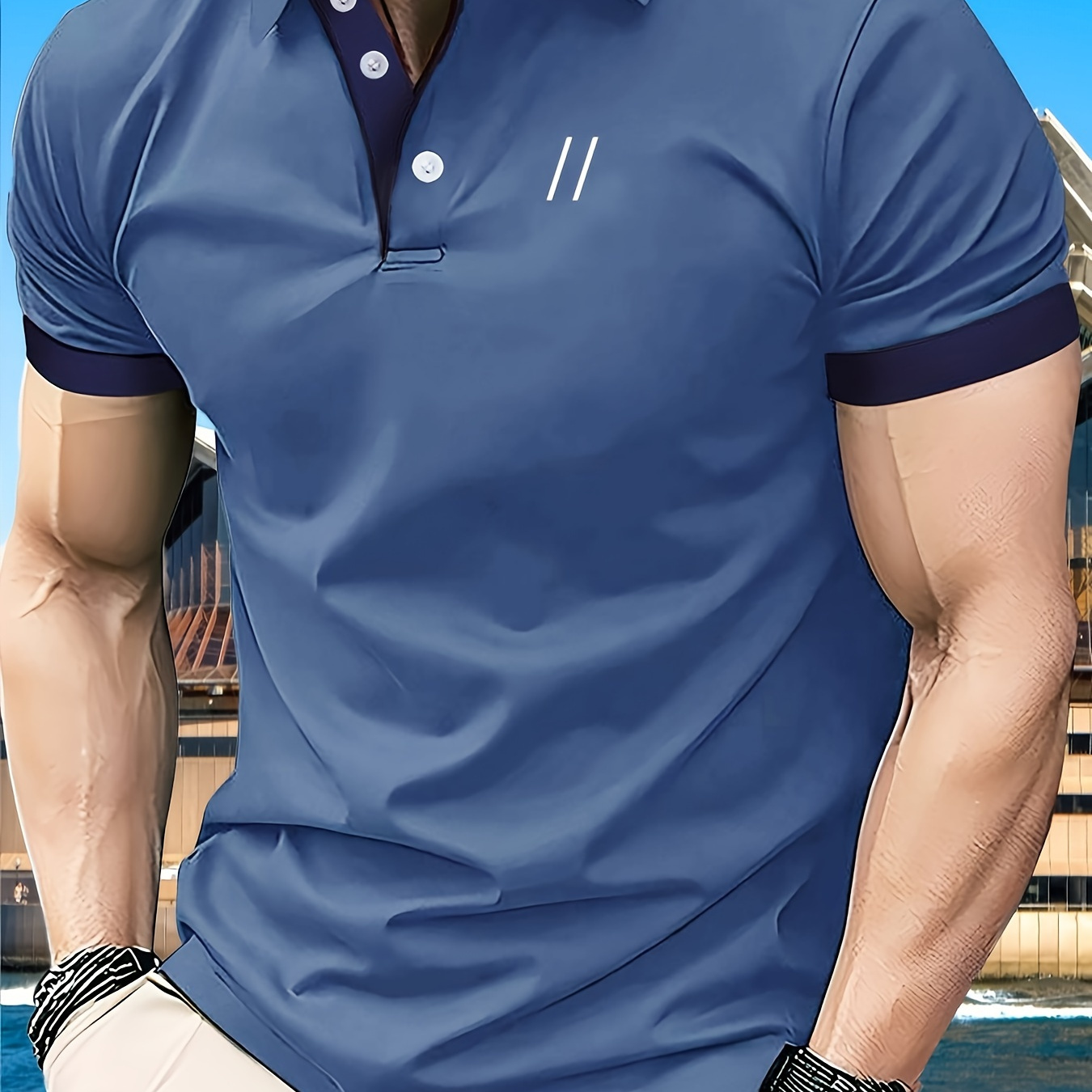 

2 Slashes Pattern Polo Shirts For Men Golf Shirts Short Sleeve Athletic Shirt, Men's Casual Button Up Shirt For Summer Business For Men