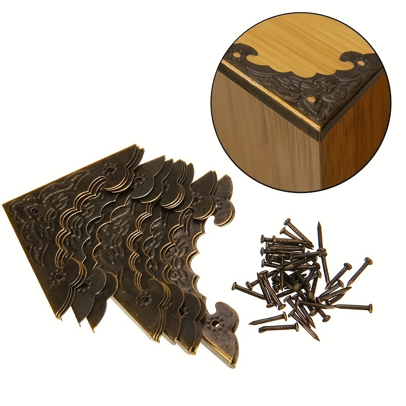 

12pcs Antique Bronze Tone Carved Metal Crafts Jewelry Box Corner Foot Wooden Case Corner Protector - 40x40mm