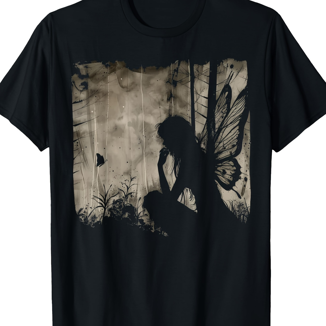 

T-shirt - 100% Cotton, Gothic Aesthetic With Silhouette Design, Short Sleeve Crew Neck, Casual Wear For Adults, 220g, Fairythemed Clothing | Mystical Design | Digital Heat Transfer