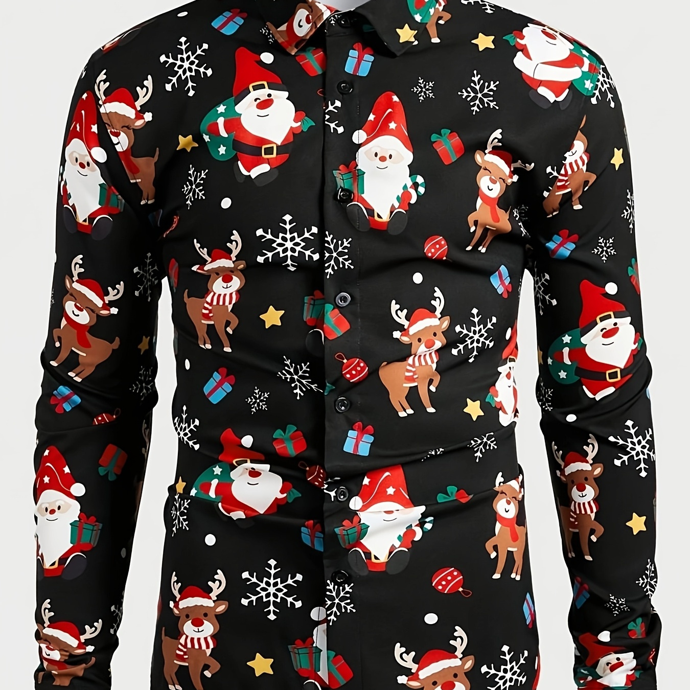 

Chemise de Noël Festive à Manches Longues pour Hommes - Mélange de Polyester et Spandex, Boutonnée avec Col, Lavable en Machine - Parfaite pour les Fêtes d'Année