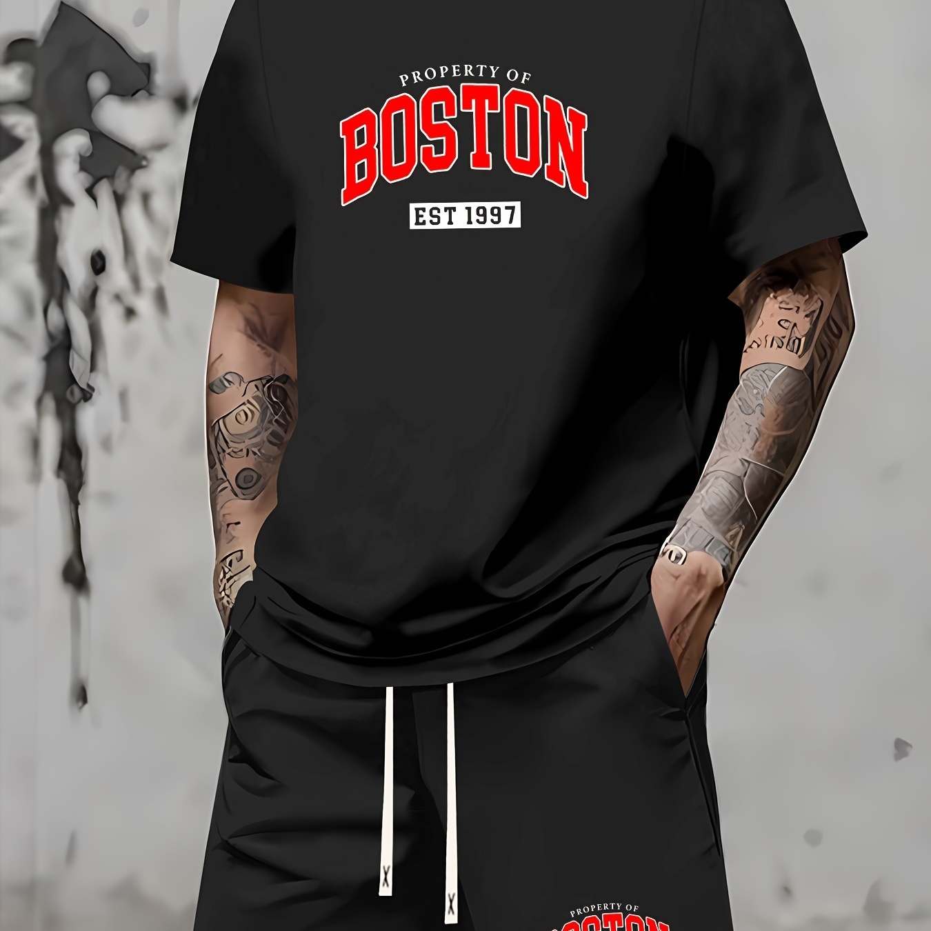

Boston Letter Print, Comfortable And Trendy Short Sleeve T-shirt & Simple Shorts Set For Men, Breathable And Comfy Summer Clothes, Suitable For Casual Time