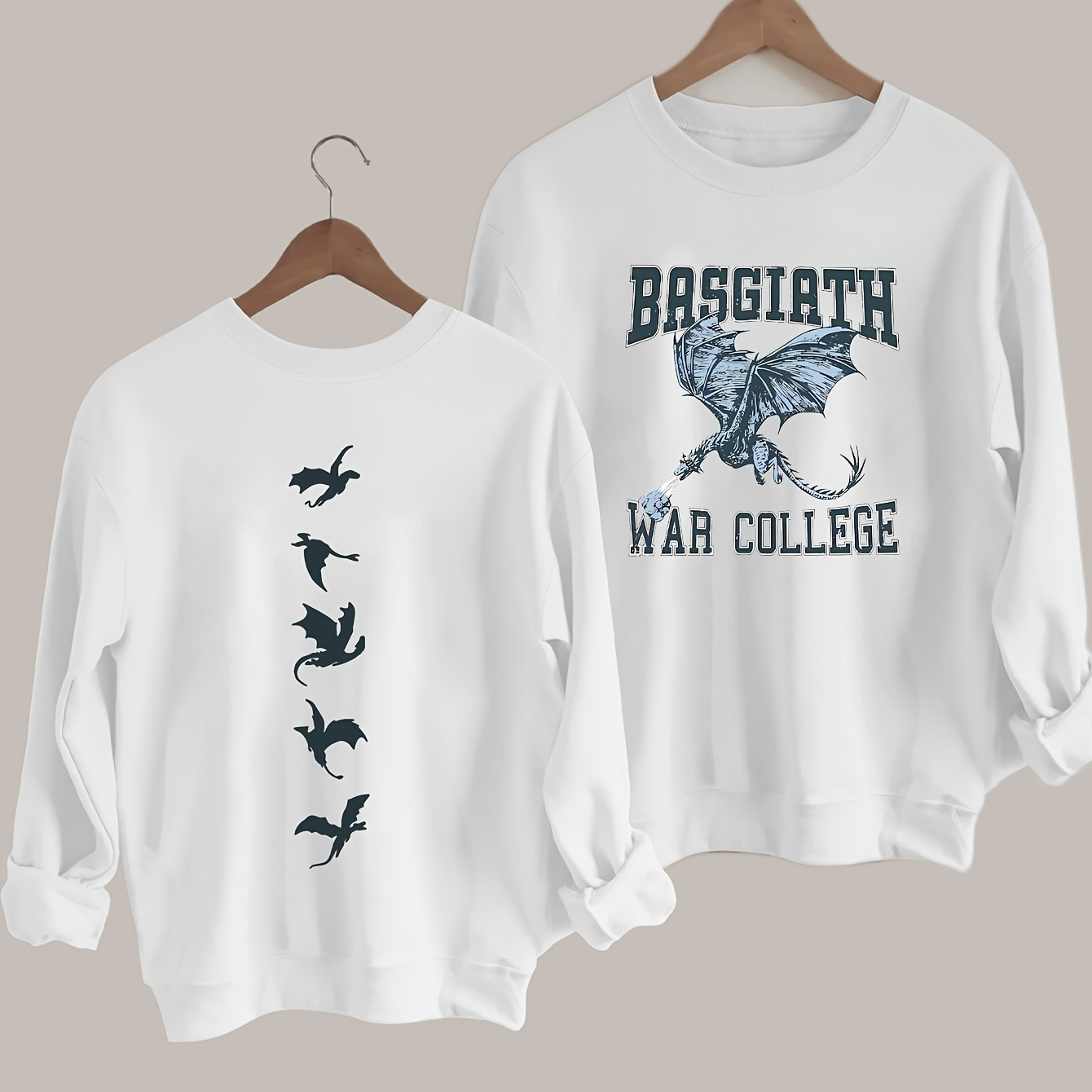 

Basgirath War College Crew Neck Sweatshirt - Print Pullover, 100% Polyester Knit Fabric, Stretch, Long Sleeve Fall/winter Top