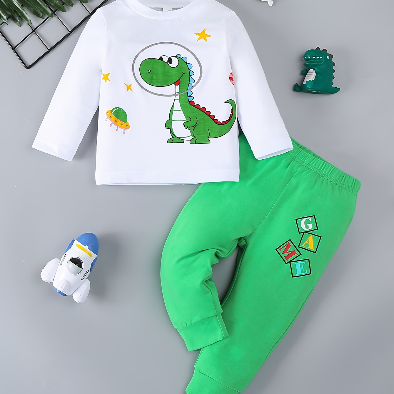 

2pcs 's Long T- & Pants, Toddler & Infant Boy's Set,