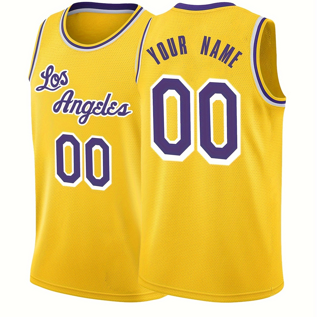 

Men's Name And Number Customized Basketball Jersey With Los Angeles Letter Pattern, Sleeveless Customized Tops For Outdoor Sports