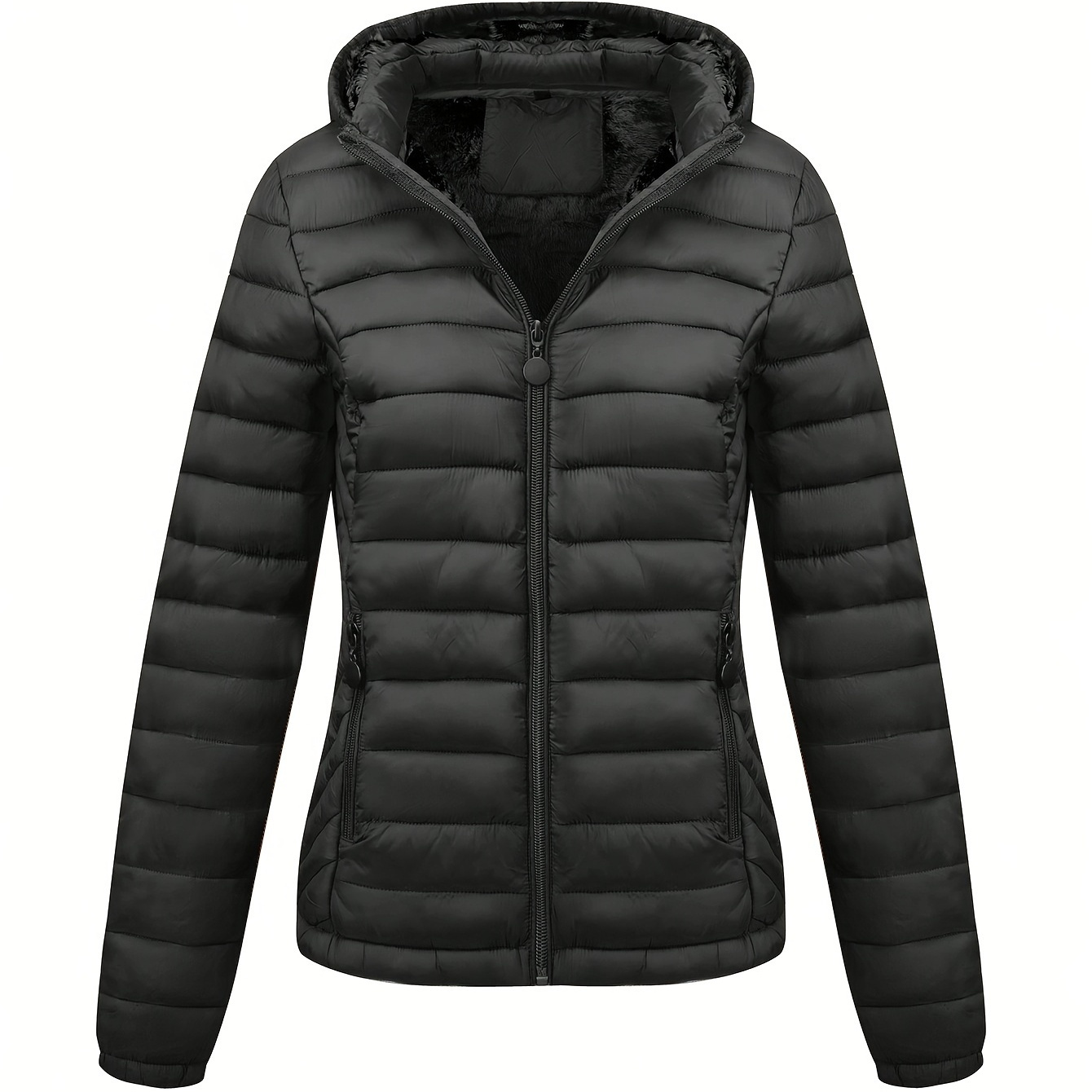 

Zip-up Hoodie Puffy Coat, Casual Thermal Long Sleeve Coat For Fall & Winter, Women's Clothing