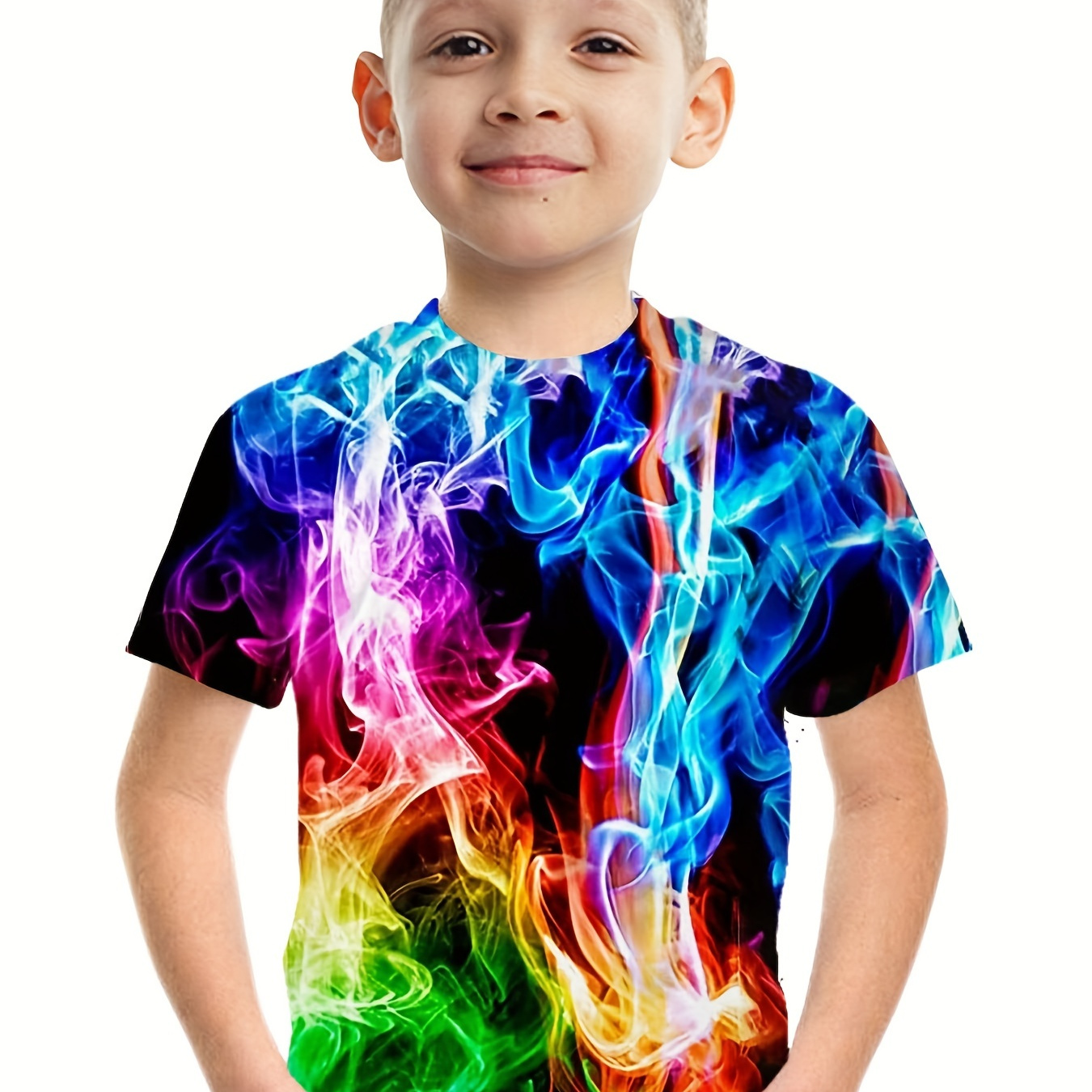 

Fashion Flame 3d Print Boys Creative T-shirt, Casual Lightweight Comfy Short Sleeve Tee Tops, Kids Clothings For Summer