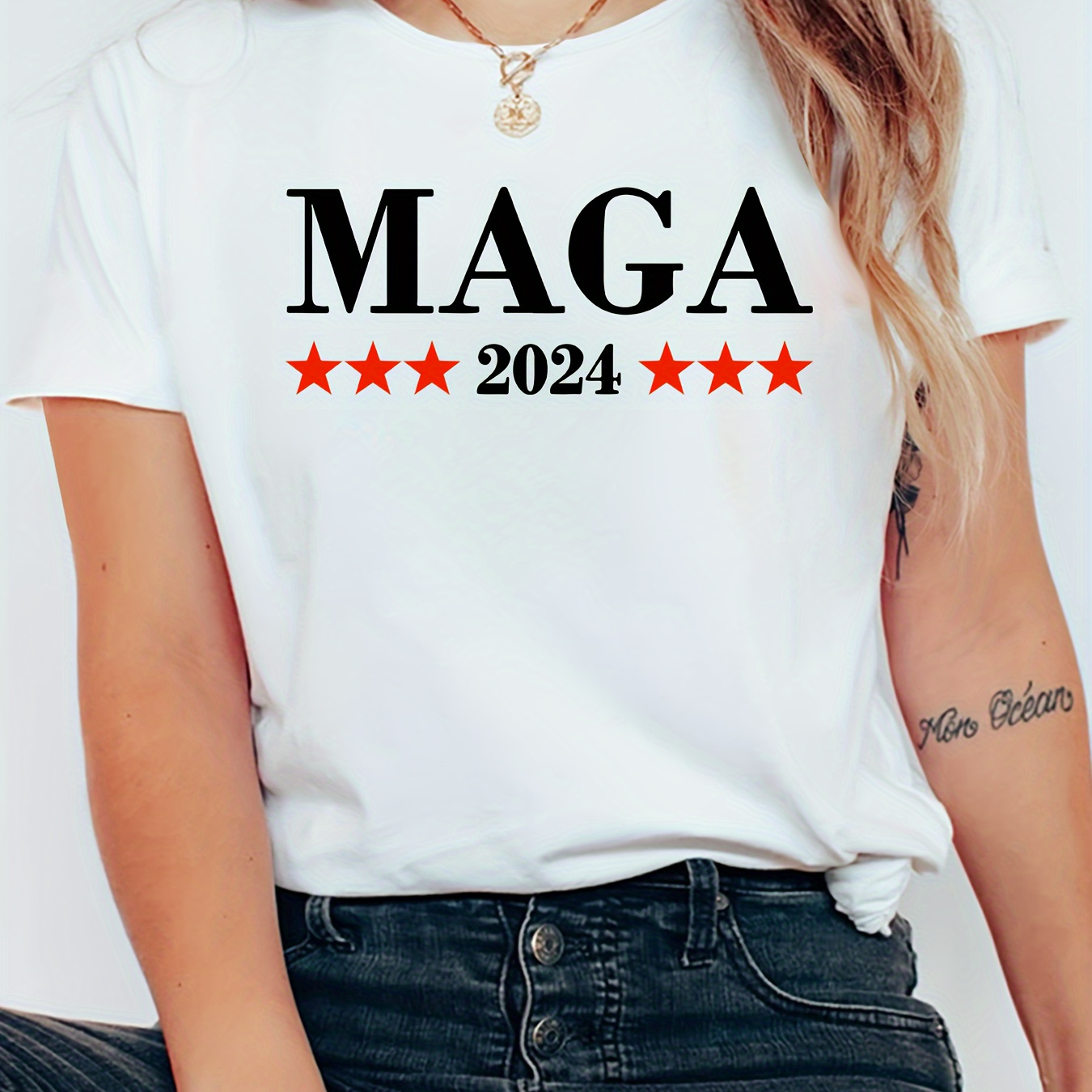 

Women's Sports Short Sleeve T-shirt, Comfortable And Stylish, For Sports And Daily Life, Trump Theme Style Pattern