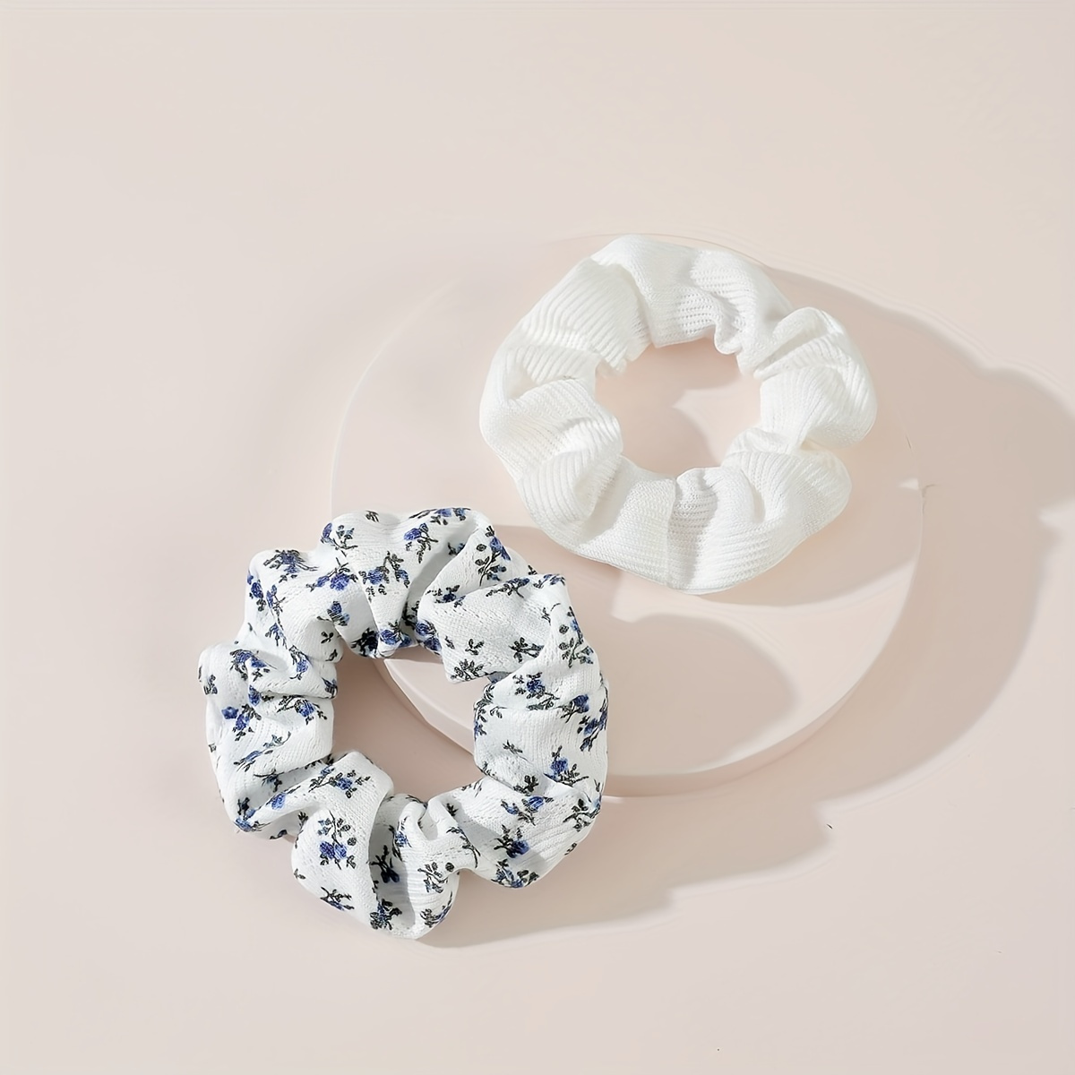 

2 Pcs Ditsy Floral Print Scrunchies Fashion Hairbands For Ponytail Holder Elastic Hair Ties Hair Accessories