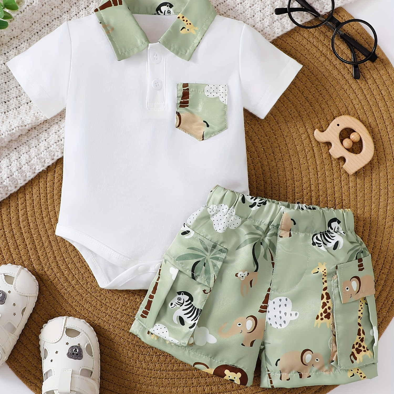 

2pcs Infant Boys' Summer Outfit, - T- Matching Set, , Cloth