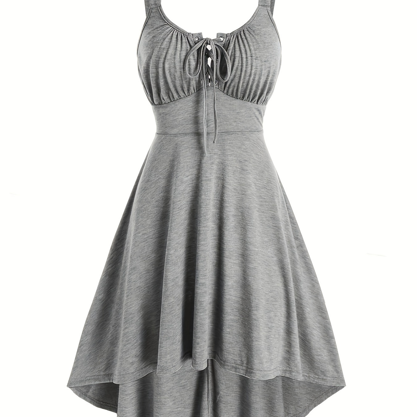 Lässiges, einfarbiges Kleid mit vorderen Kreuzträgern und Ösen, Retro-Bust-Contour, Kurz vorne, lang hinten, bequem, für Zuhause, Urlaubs-Kleid, spezifische Entwicklung