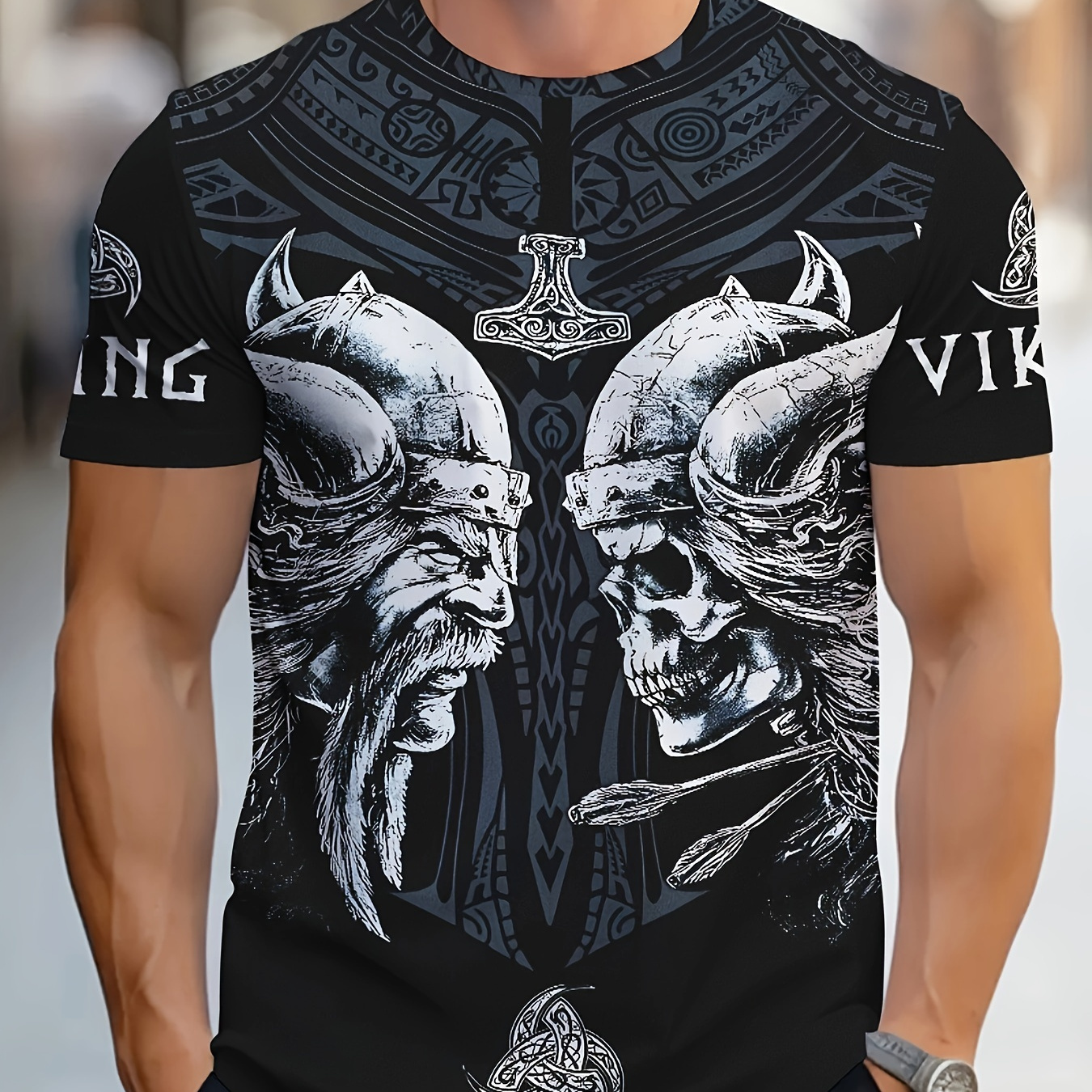 

Men's Skulls Print T-shirt, Casual Short Sleeve Crew Neck Tee, Men's Clothing For Outdoor