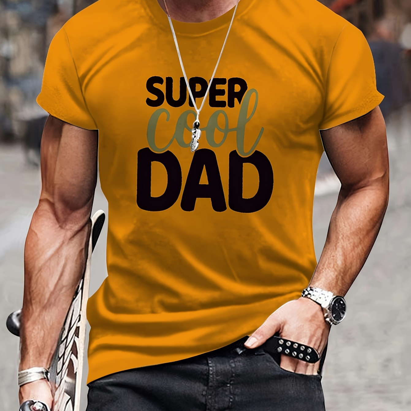 

Super Cool Dad Alphabet Print Crew Neck Short Sleeve T-shirt For Men, Casual Summer T-shirt For Daily Wear And Vacation Resorts