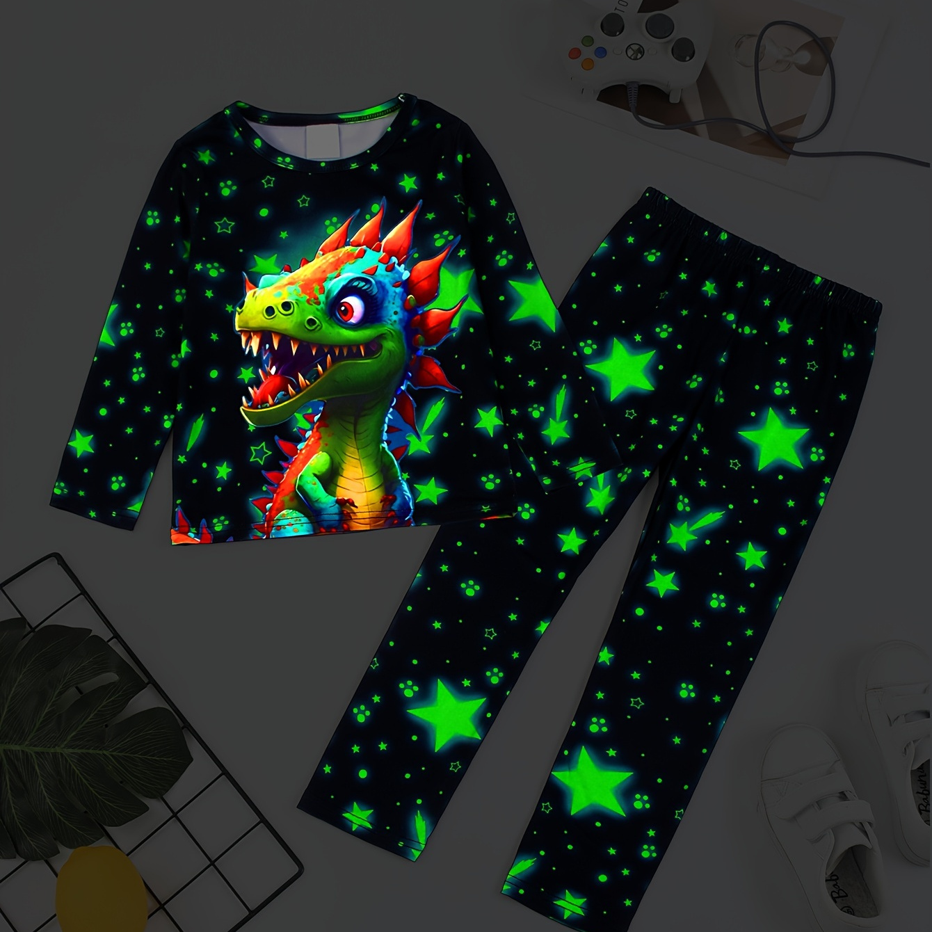 

2 Pcs Boy's Dinosaur Print Long Sleeves & Pants Pajama Set, Comfortable & Skin-friendly Style Pajamas For Boy's Cozy Loungewear