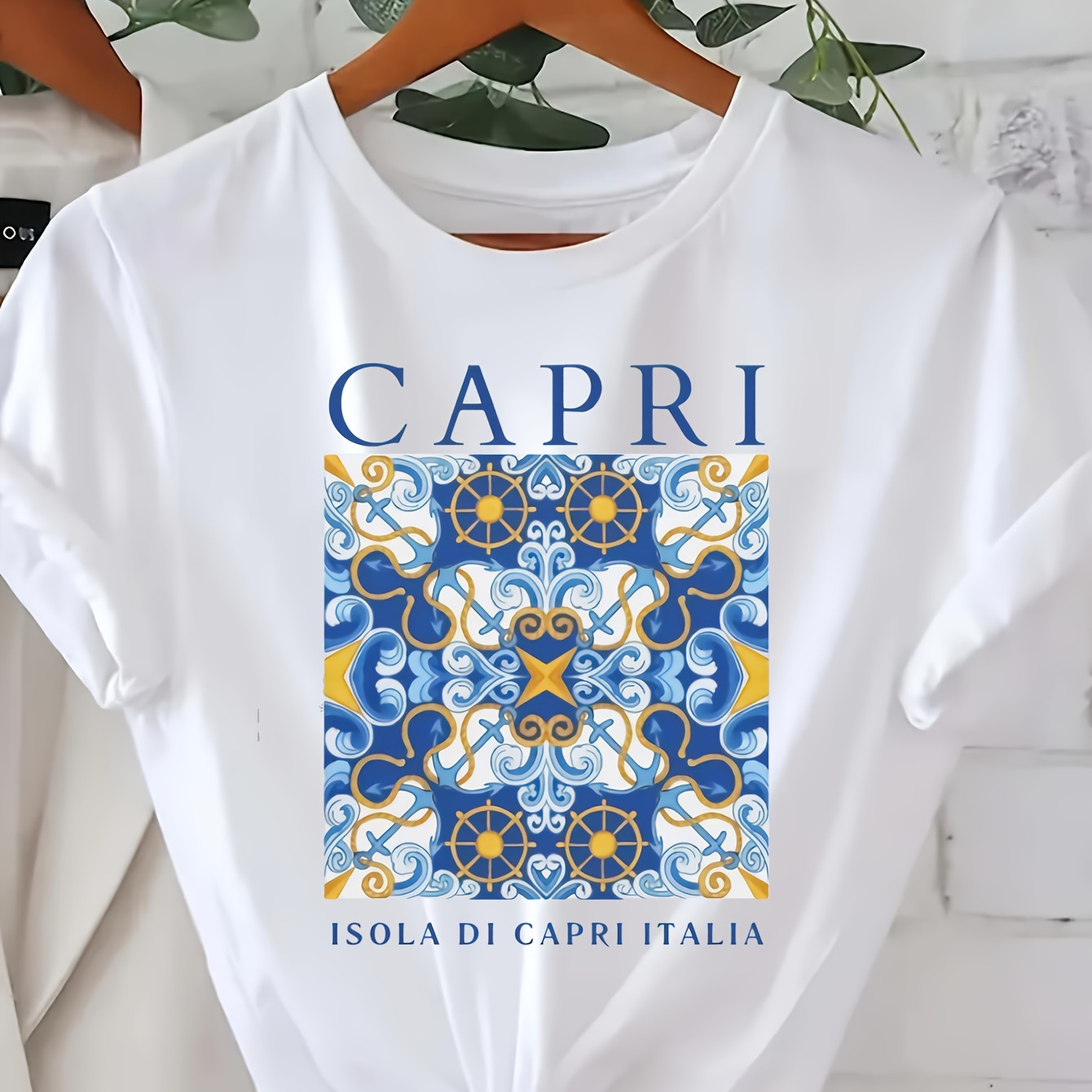 

Graphic Print T-shirt, Short Sleeve Crew Neck Casual Top For Summer & Spring, Women's Clothing