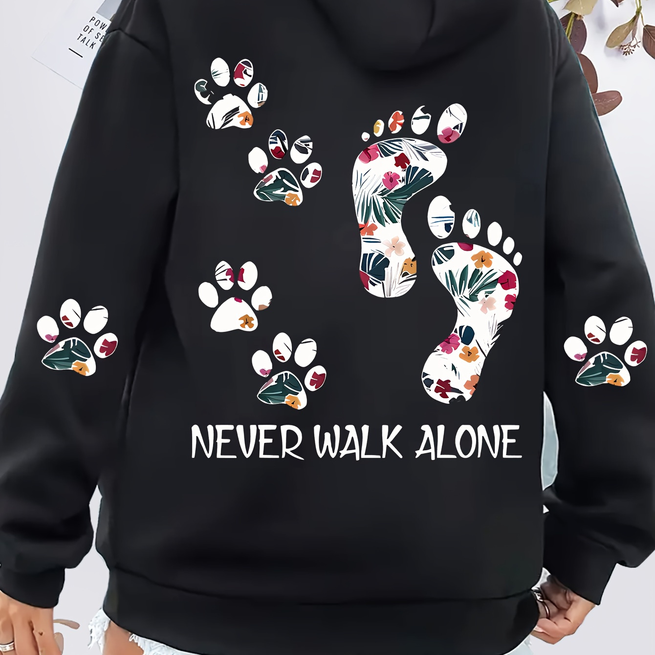 

Women's Casual Hoodie With Kangaroo Pocket, Long Sleeve, Dog Paw & Footprint Print, Alphabet Letter Design, Polyester Knit Fabric, Hooded Sweatshirt For Fall/winter