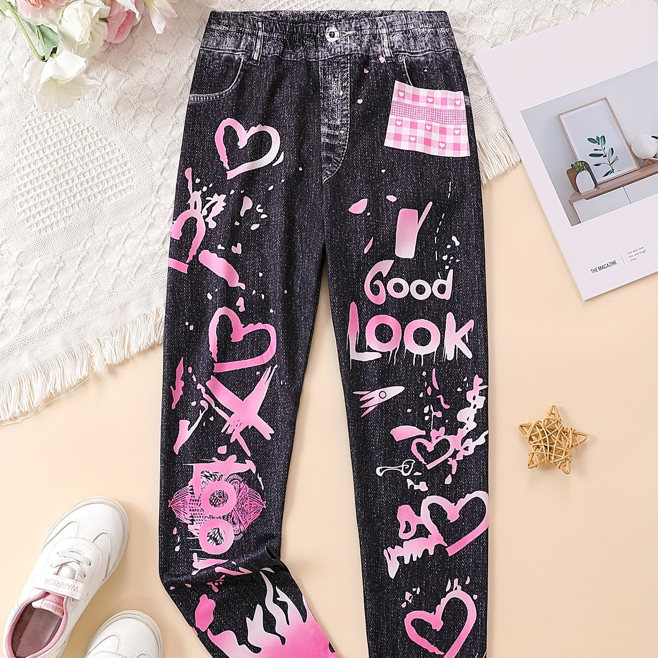 

Letter Graffiti Print Leggings For Girls, Cute And Stylish Pants For Girls