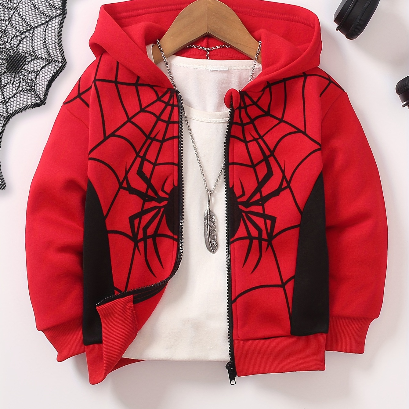 

Cool Spider Web Graphic Print Boys Zip Up Hoodie Sweatshirt Casual Long Sleeve Hoodies With Pockets Gym Sports Hooded Jacket
