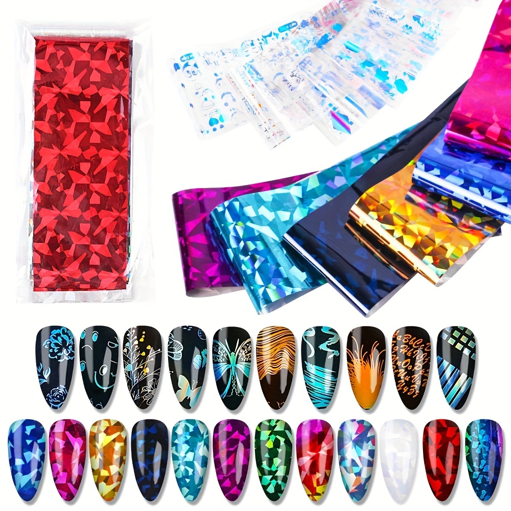 

22 Sheets Laser Adhesive Nail Foils For Diy Nail Art Decoration - 100% Waterproof And Long-lasting