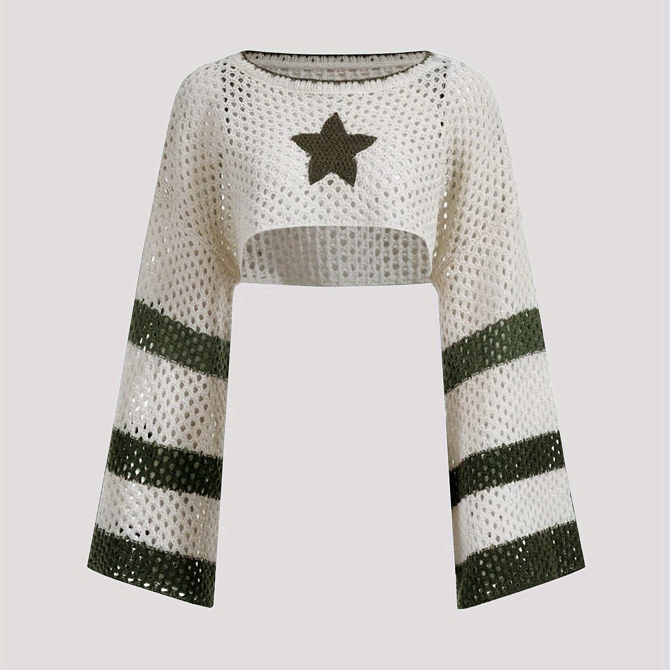 

Women's Casual Knit Sweater - Long Sleeve, Round Neck, Semi-sheer With Geometric Pattern, Spring/fall